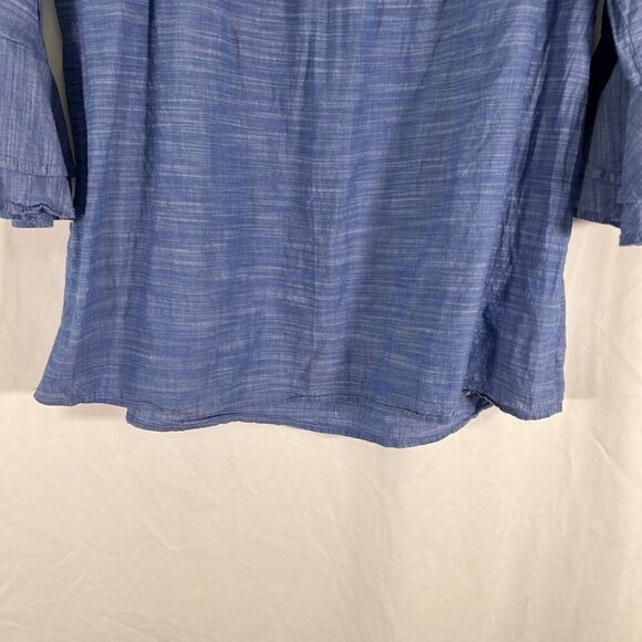 Loft Blouse Women's Small Blue White Crochet 3/4 Bell Sleeve Round Neck Cotton - Picture 11 of 11